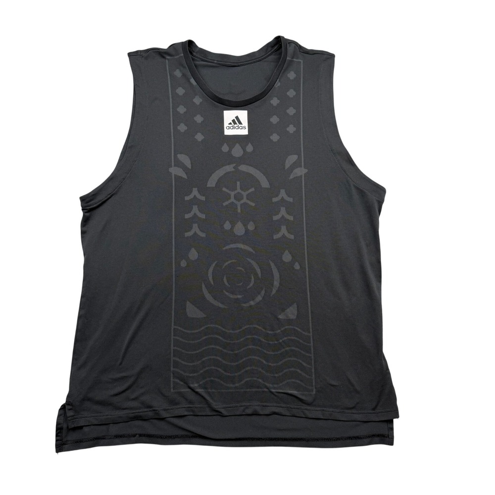 Adidas Tank Top Mens L Black Heat.RDY Shirt Graphic HC7696 All Over Print Tennis